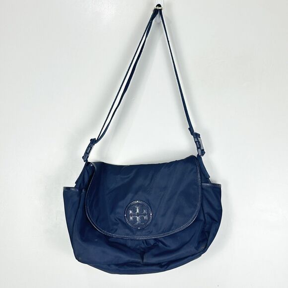 Tory Burch Billy Nylon Messenger Diaper Baby Bag Blue Crossbody Adjustable - Picture 1 of 16